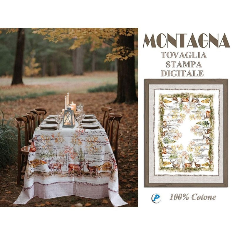 Tovaglia con stampa digitale 100% cotone biancheria tavola montagna inverno