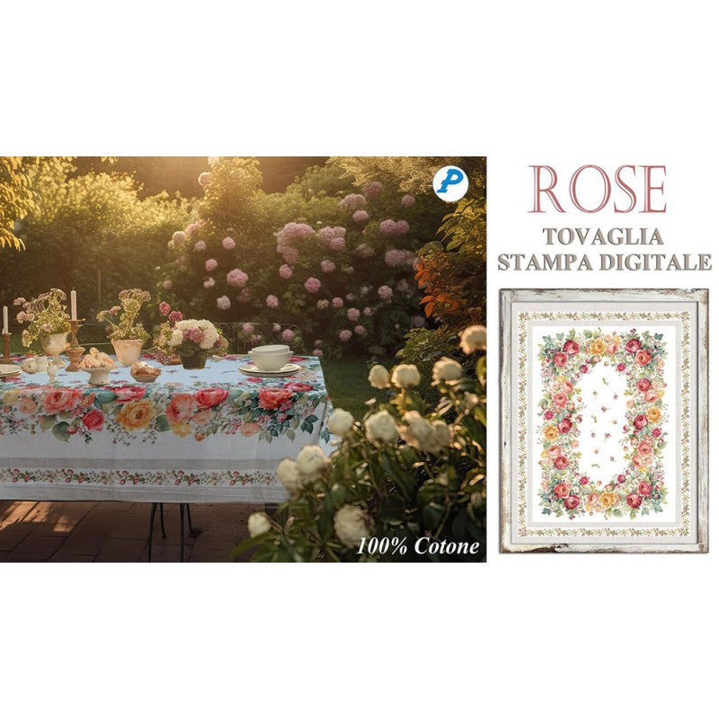 Tovaglia con stampa digitale 100% cotone biancheria tavola rose