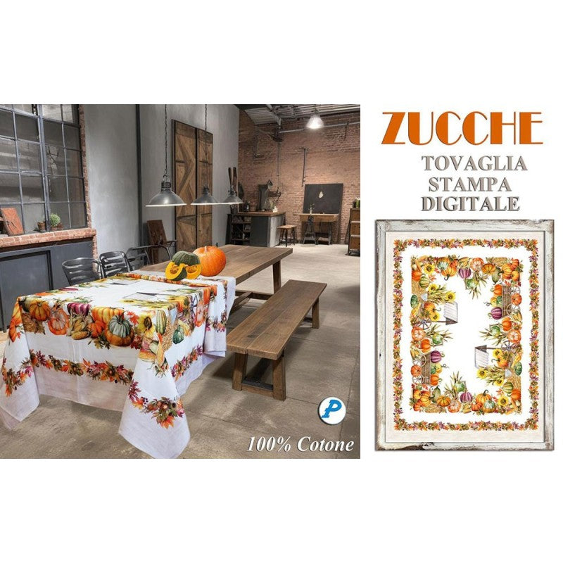 Tovaglia con stampa digitale 100% cotone biancheria tavola zucche autunno
