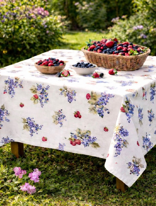 Tovaglia in Cotone 100% Artigianale Italiana fantasia tutti frutti more rettangolare quadrata tonda