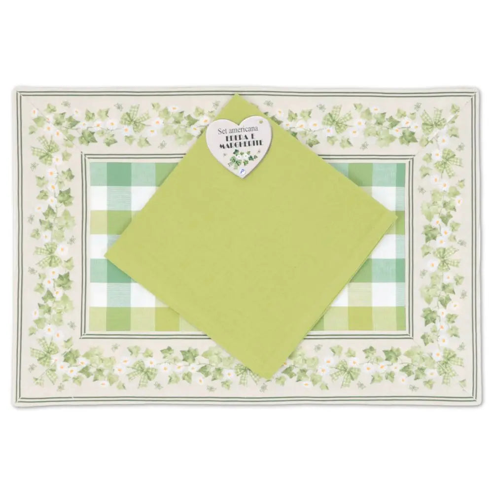 Set Tovaglietta Americana colazione e Tovagliolo Edera e Margherite – 100% Cotone | Made in Italy
